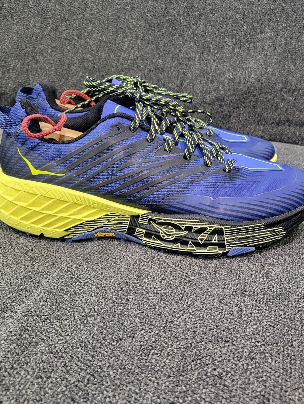 Hoka One One Speedgoat 4 Blue Yellow Trail Running Shoes Mens 10.5 2E 1106528